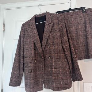 Plaid Blazer and Skirt Set
